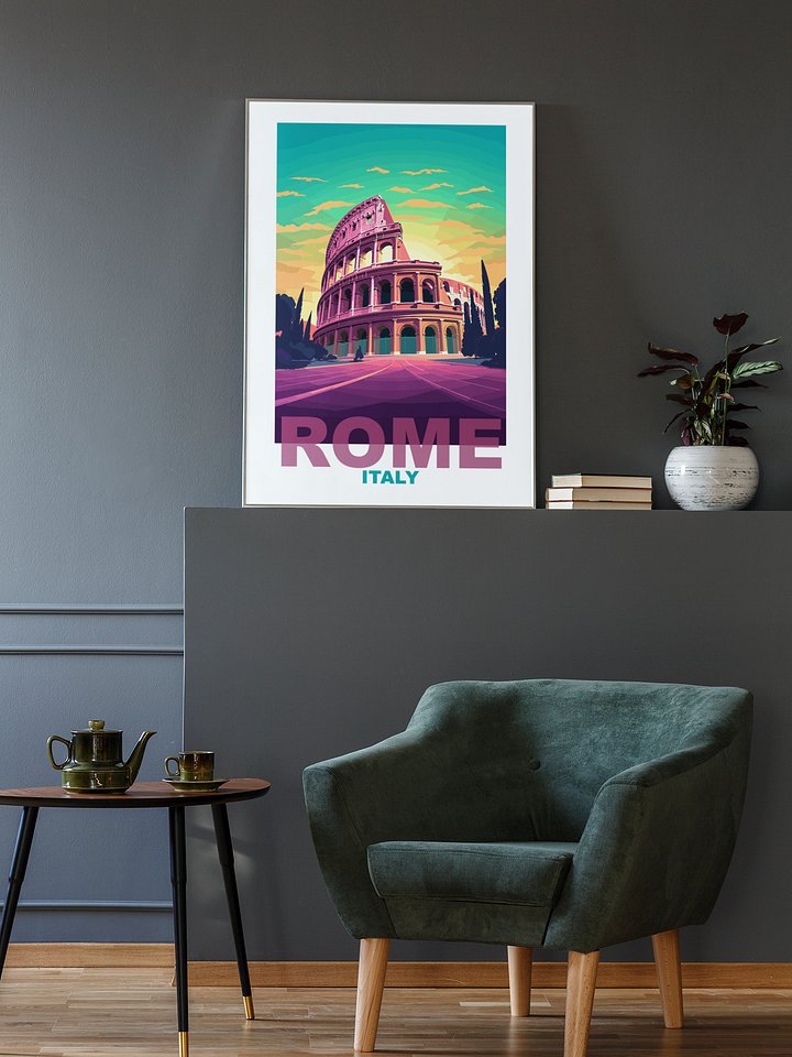 Colosseum at Sunset Poster, Vibrant Rome Italy Skyline Art, Colorful Ancient Ruins Print, Travel-Inspired Wall Decor, Italian Gift Idea product image (2)