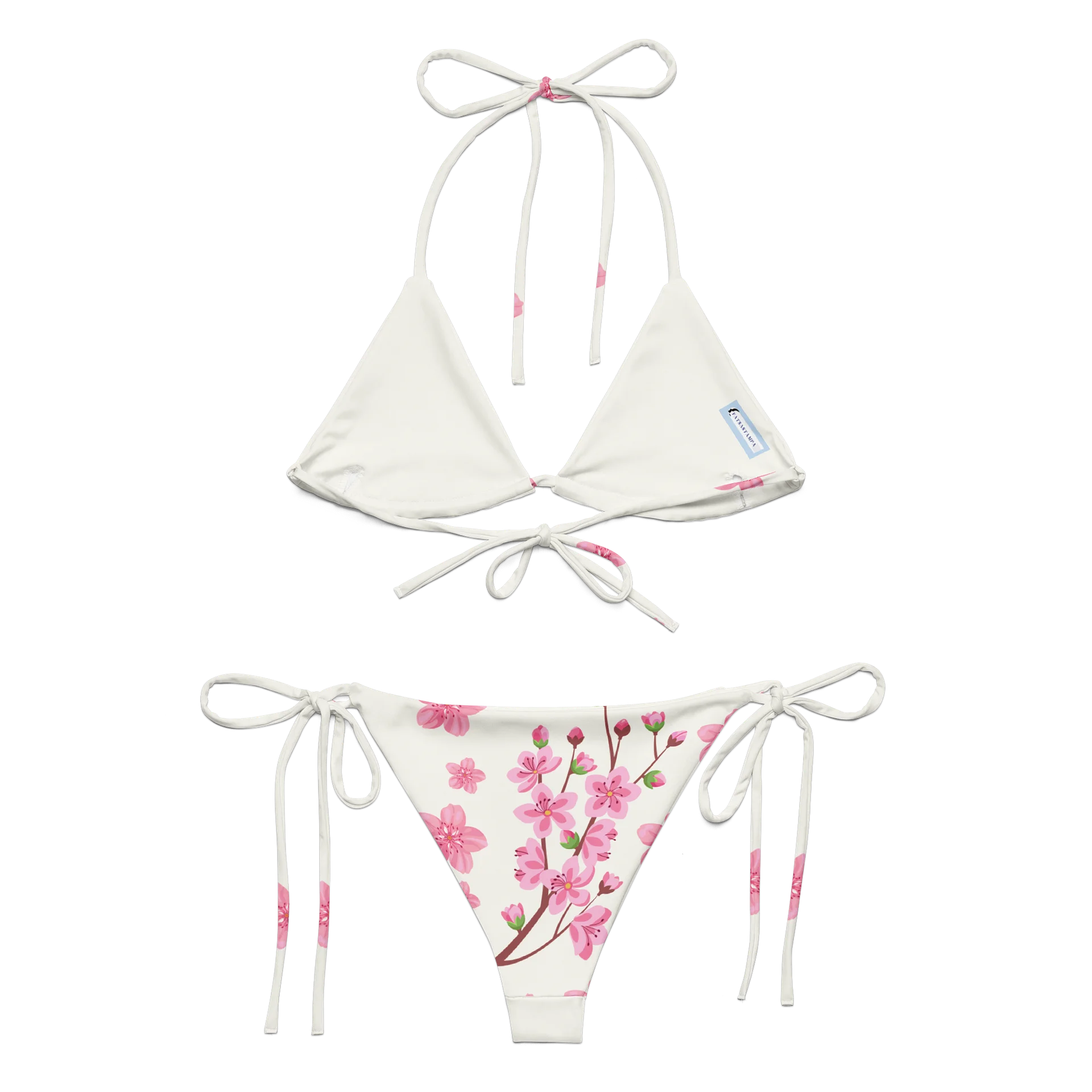 Peach Blossom Breeze white Cream String Bikini Set product image (5)