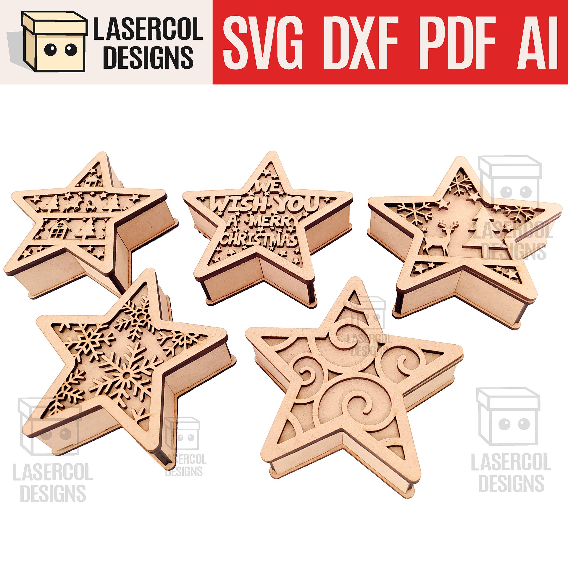 Christmas Tree and Star Box Bundle (2 Sizes, 5 Styles) - Laser Cut Files product image (4)