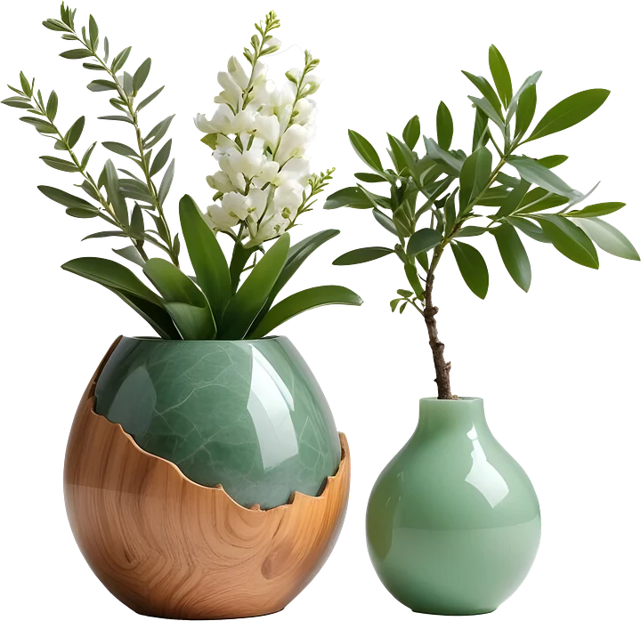 Jade Signature – Duo of Jade and Wood Vases PNG product image (1)
