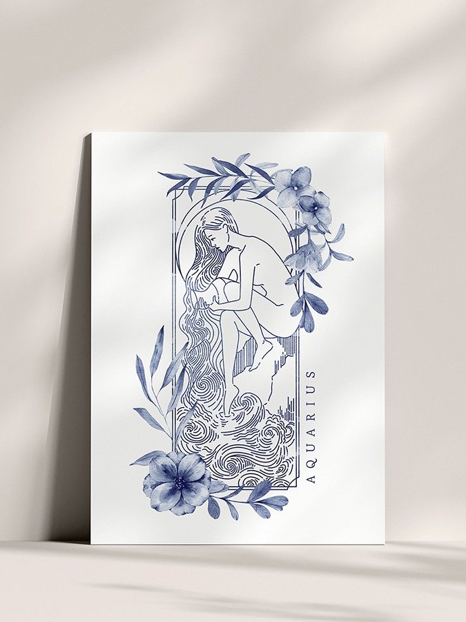 Aquarius Blue Line Art Zodiac Print product image (2)