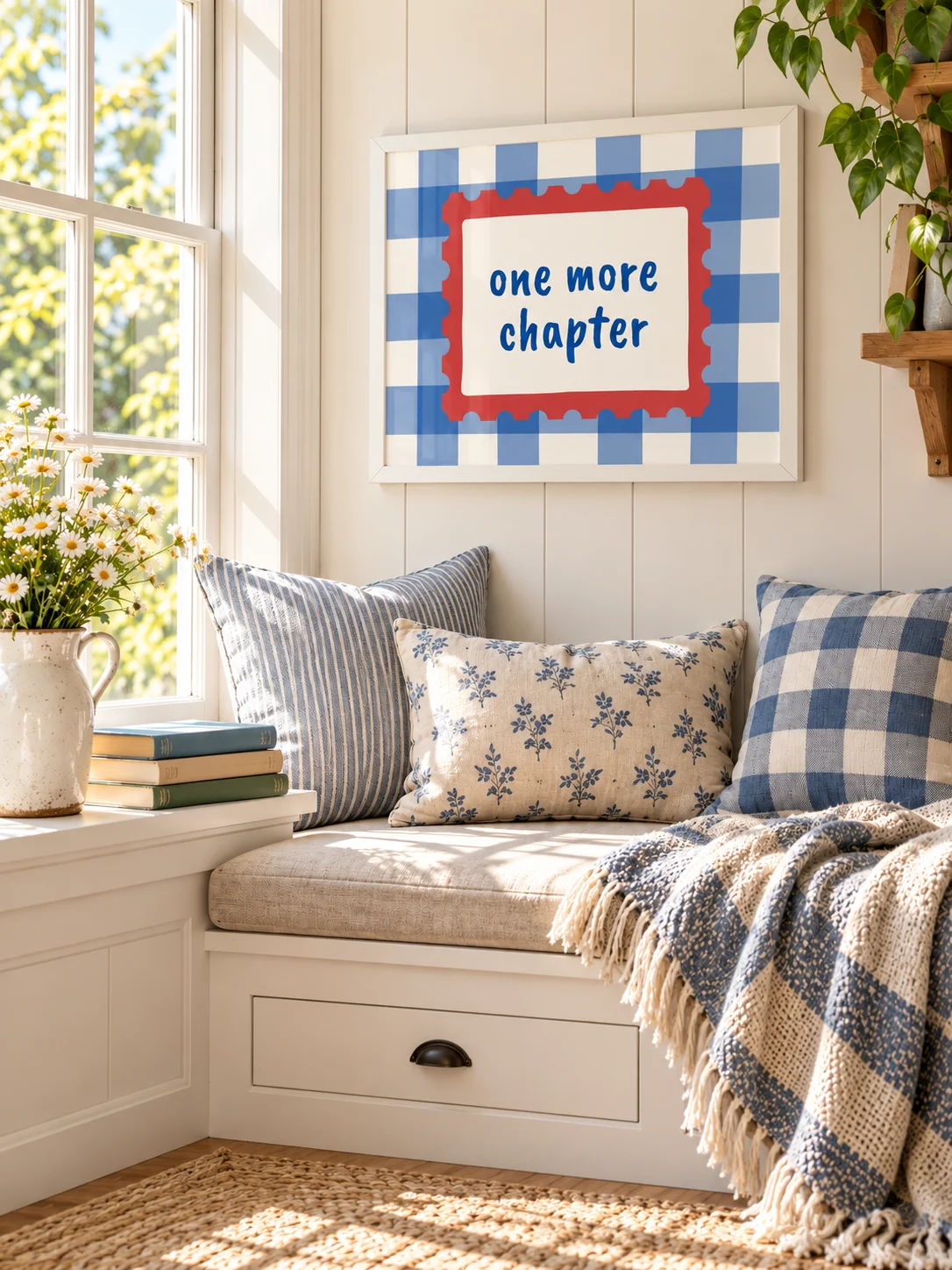 One More Chapter Printable Wall Art | Book Lover Quote Poster | Reading Nook Decor | Blue Gingham Literary Download product image (8)