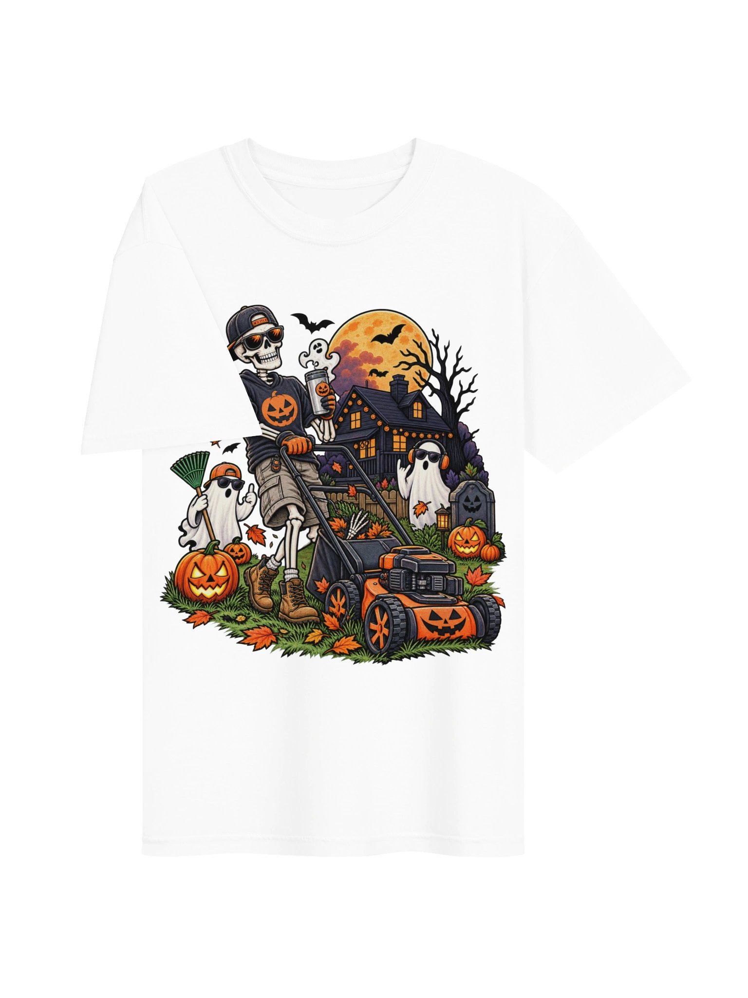 Funny Skeleton Mowing Lawn Halloween Shirt | Spooky Ghost Graphic Tee | Jack O Lantern Yard Work Shirt | Halloween Gift product image (3)