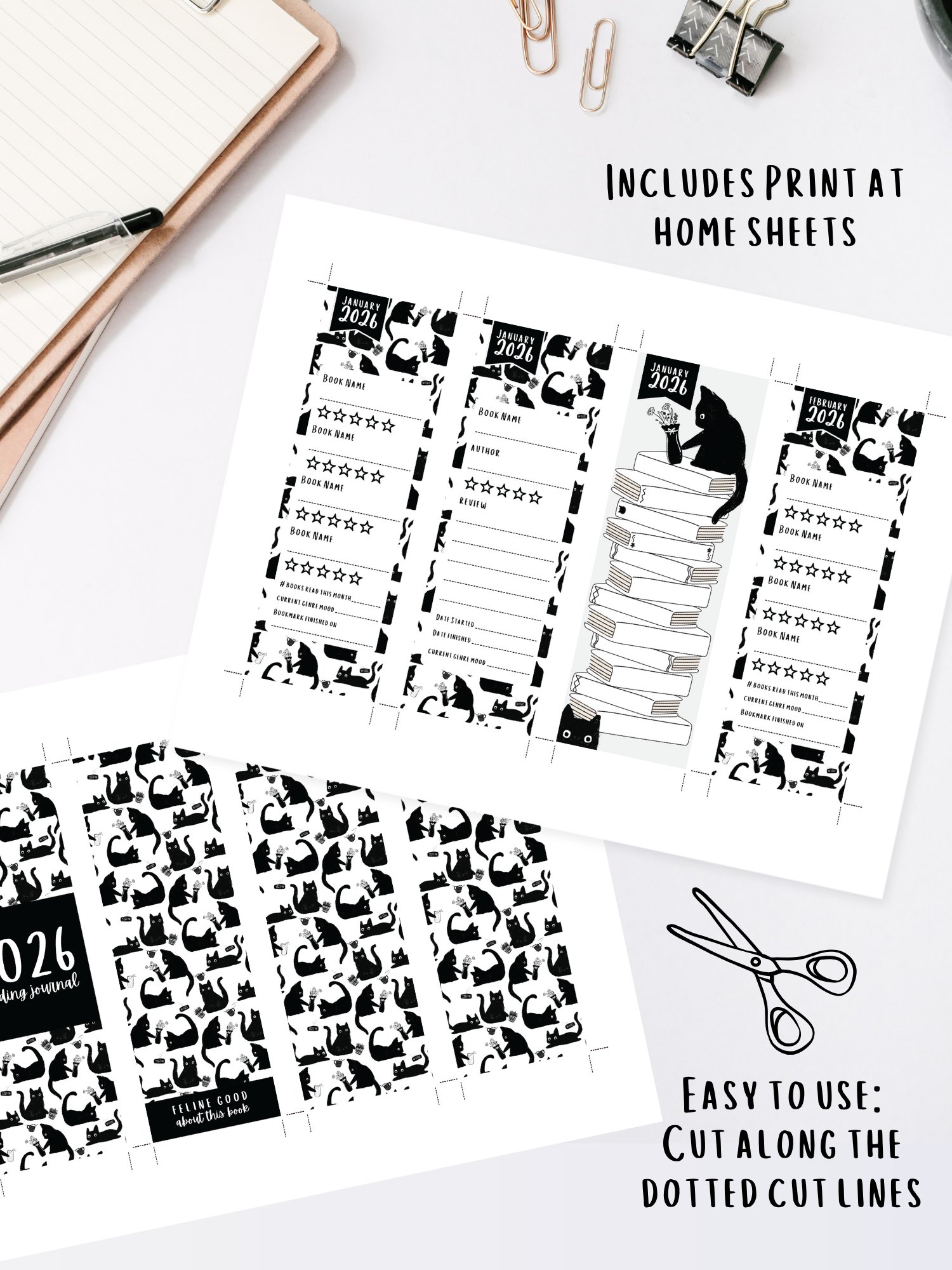 2026 Printable Reading Journal Bookmarks - Cat Themed product image (3)