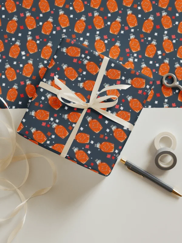 Canadian Maple Syrup Pattern Wrapping Paper in Navy, 3 Pack product image (1)