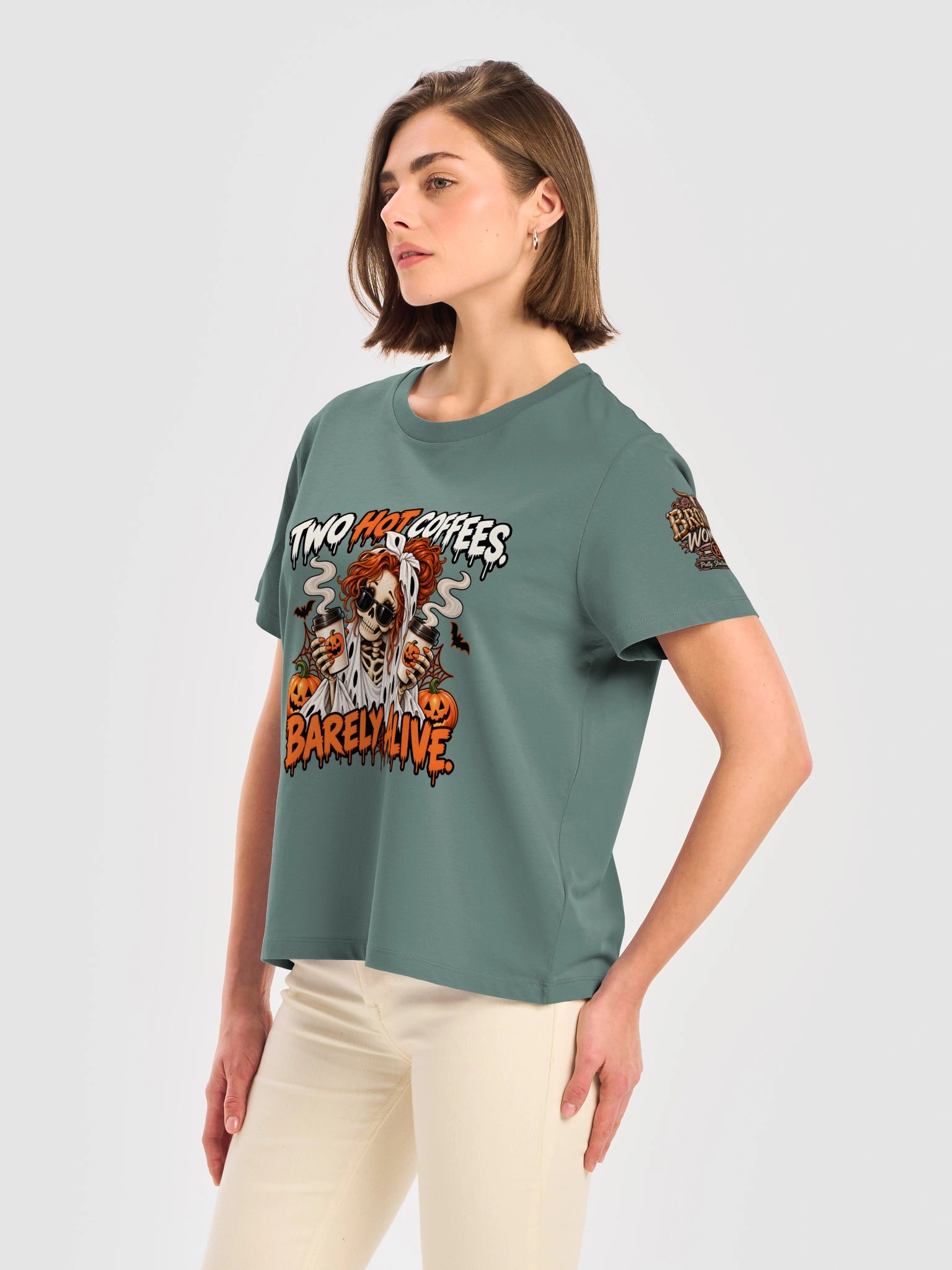 Funny Halloween Coffee Shirt — Two Hot Coffees, Barely Alive™ | Holly-Ween™ product image (9)