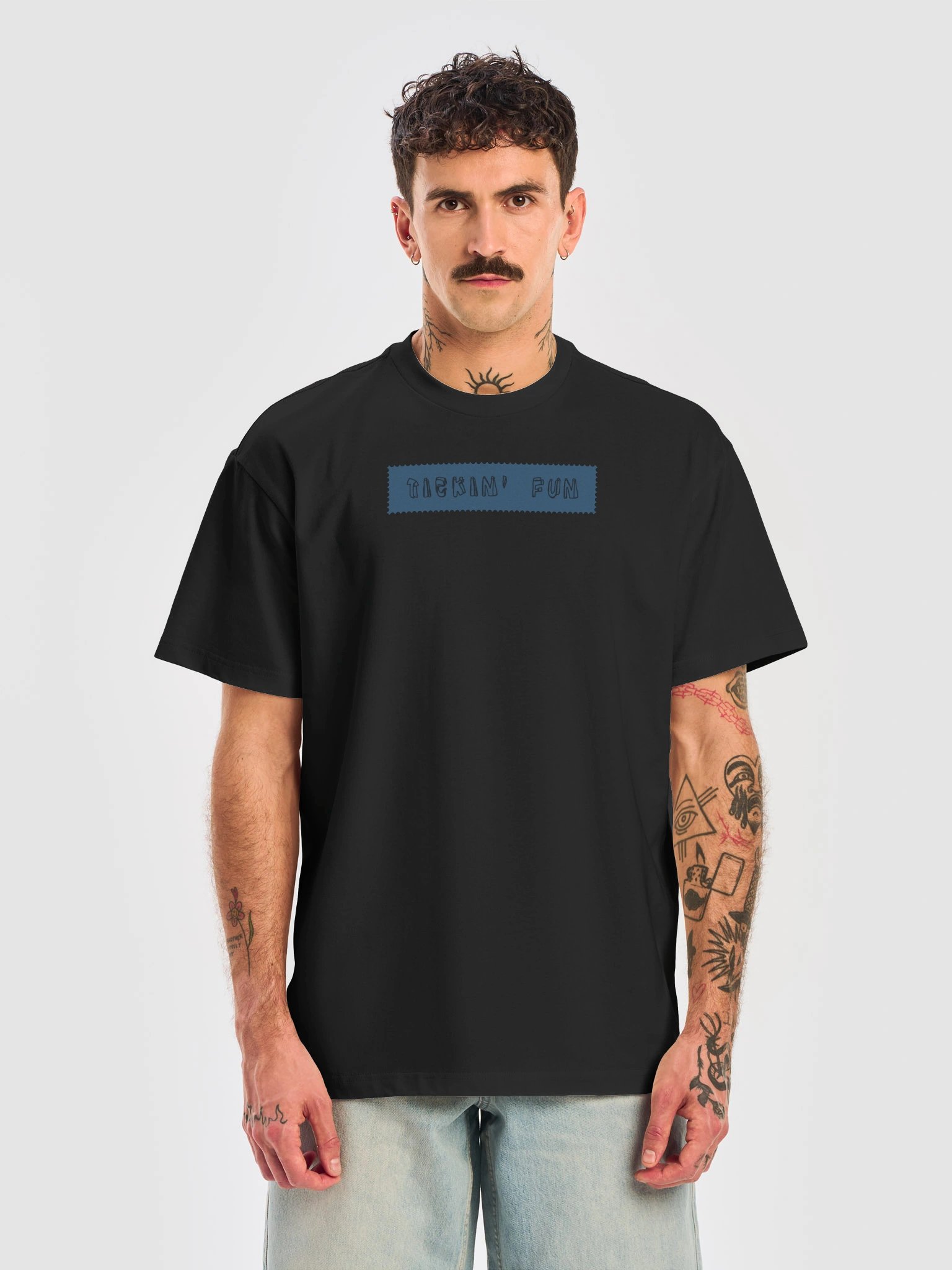 Relaxed Fit Heavy Cotton "Tickin' Fun Label" T-Shirt, Black product image (1)