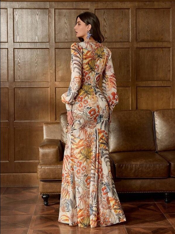 ADLEST Luxury Floral Chiffon Evening Gown With Layered Ruffle Hem And Slit, Elegant For Red Carpet Events product image (2)