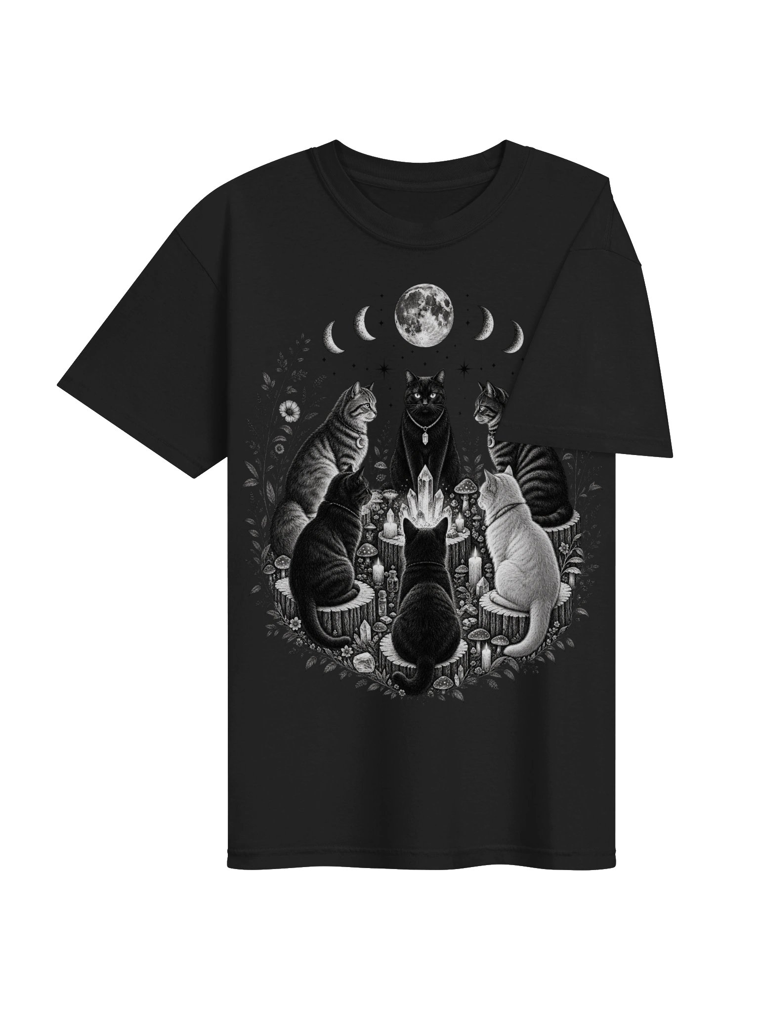 Celestial Cat Coven Graphic T-Shirt | Witchy Moon Phase Cat Graphic Tee product image (4)