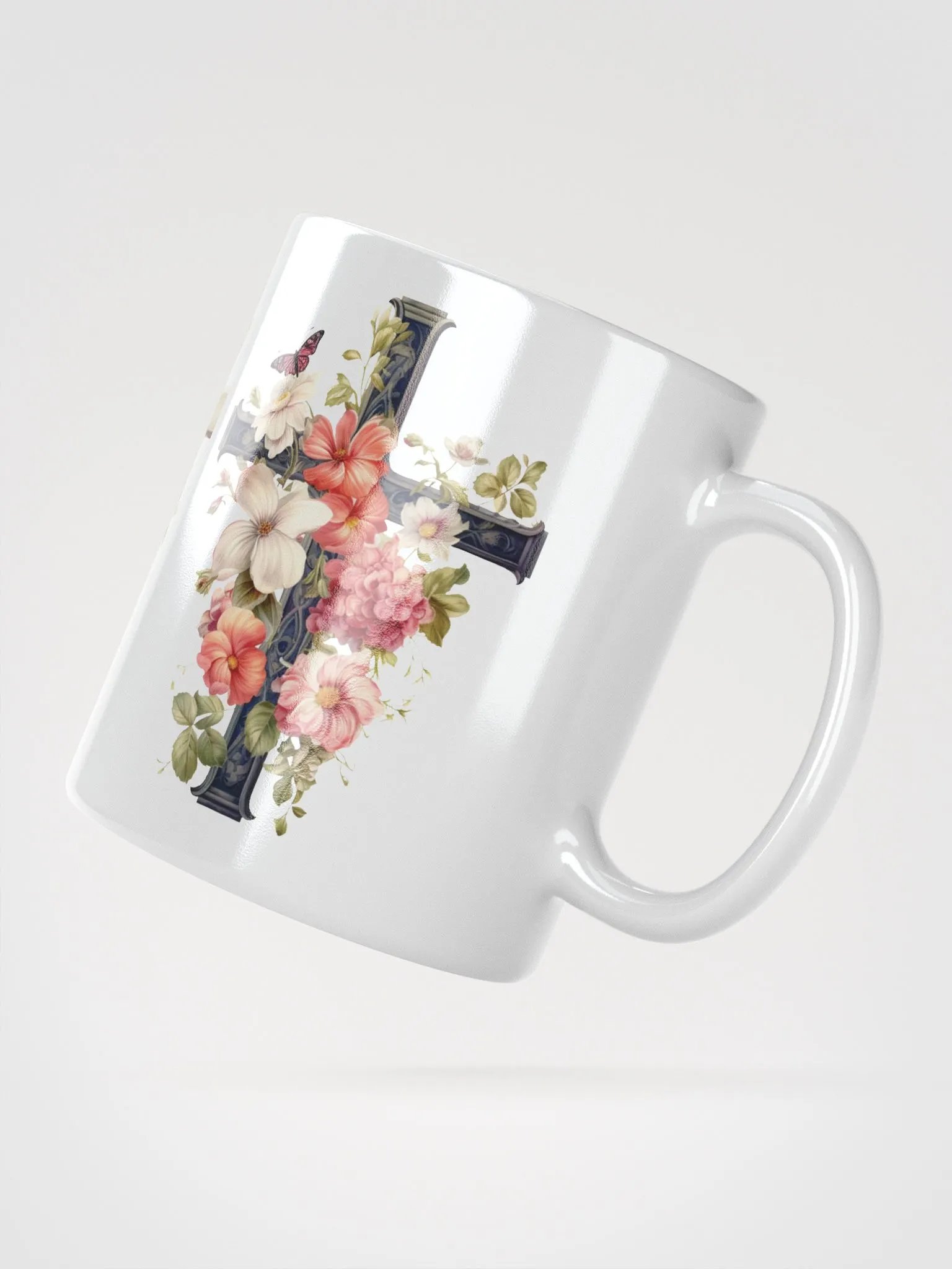 Floral Crosses White Glossy Mug product image (5)