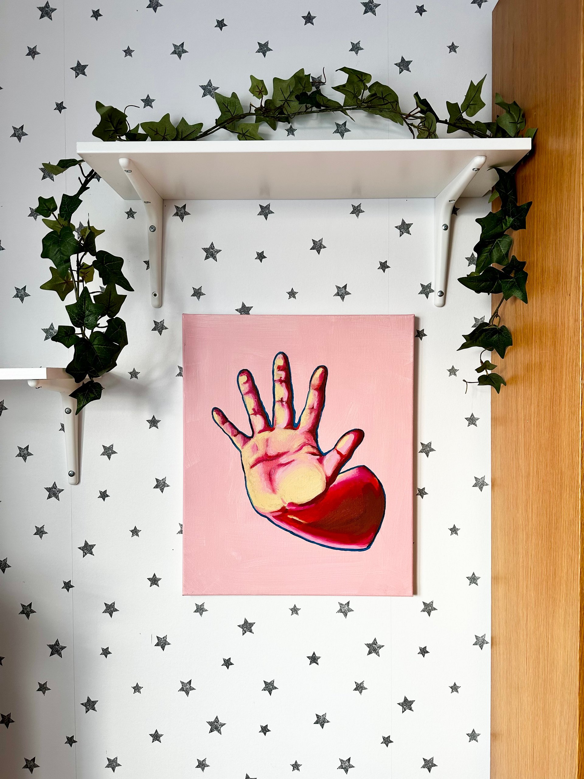 'a complete sentence’ hands on pink original oil on canvas painting product image (3)