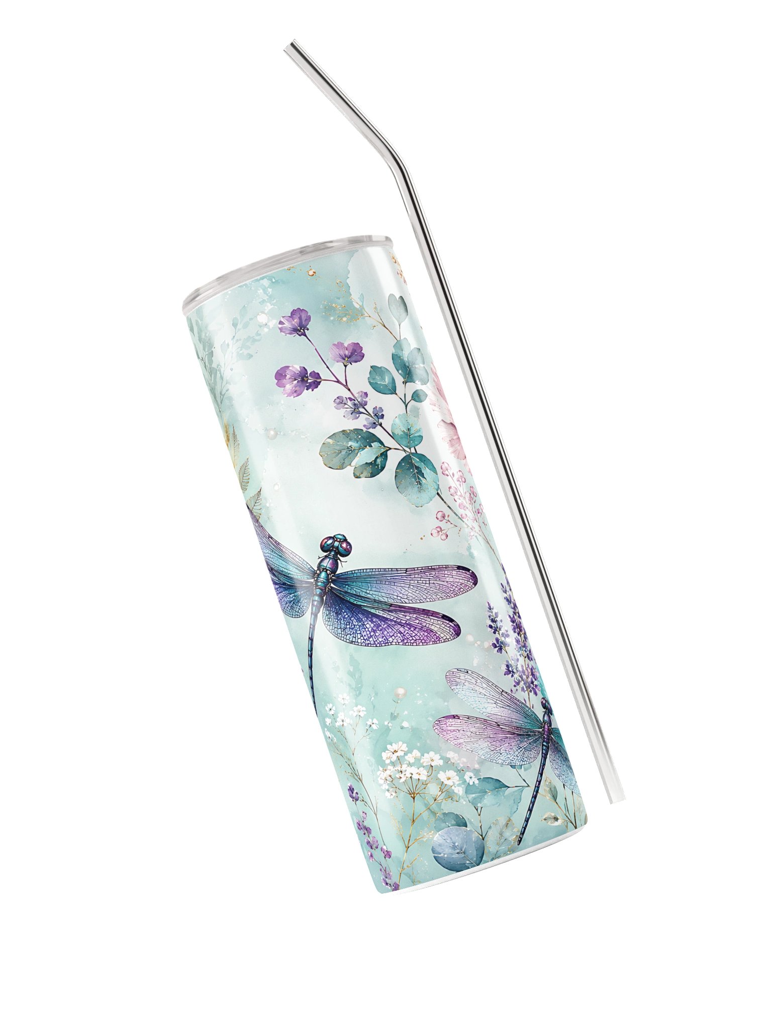 Dragonfly Garden Tumbler | Floral Watercolor Cup product image (3)