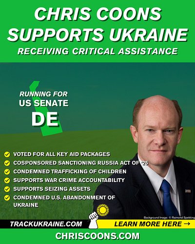 Chris Coons is running in Delaware's Democratic Senate primary.

✅Voted for all key aid packages
✅Cosponsored Sanctioning Rus...