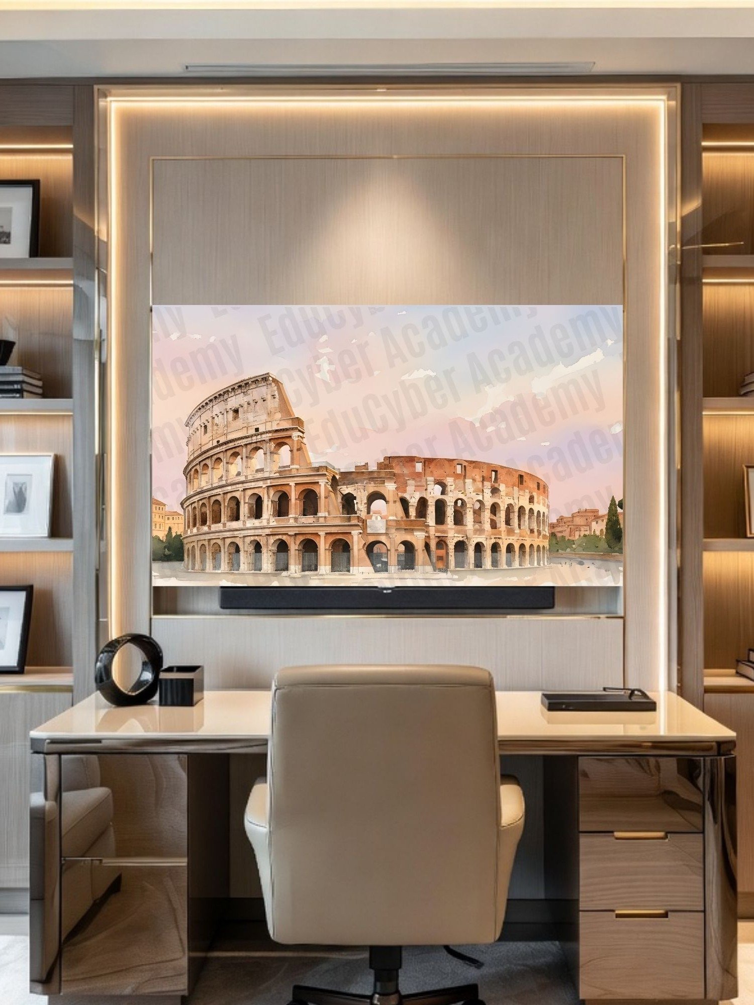 New 7 Wonders of the World Frame TV Art History of the Colosseum in Rome Italy Pastel Watercolor Desktop & Laptop Background Wallpaper Image (300 dpi) product image (6)