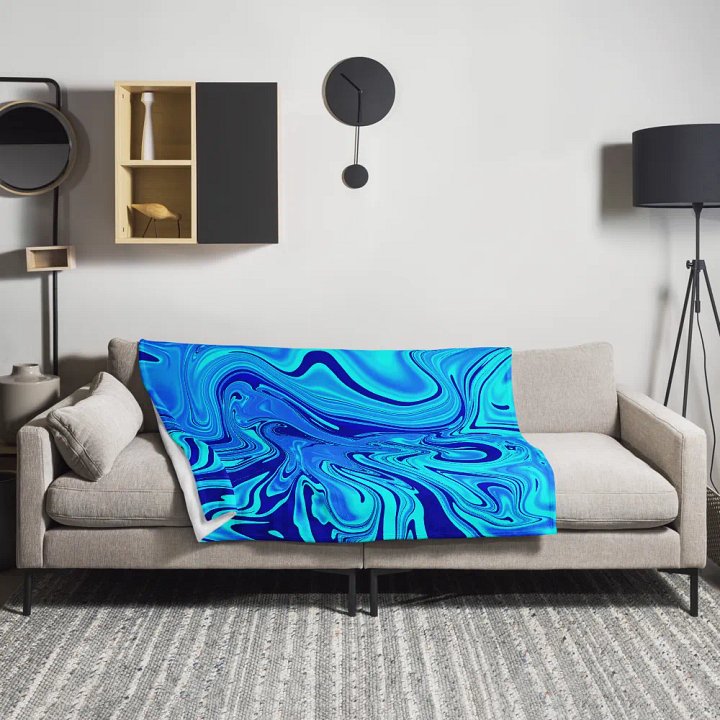 Throw Blanket - Light and Dark Blue Digital Fluid Art product image (1)