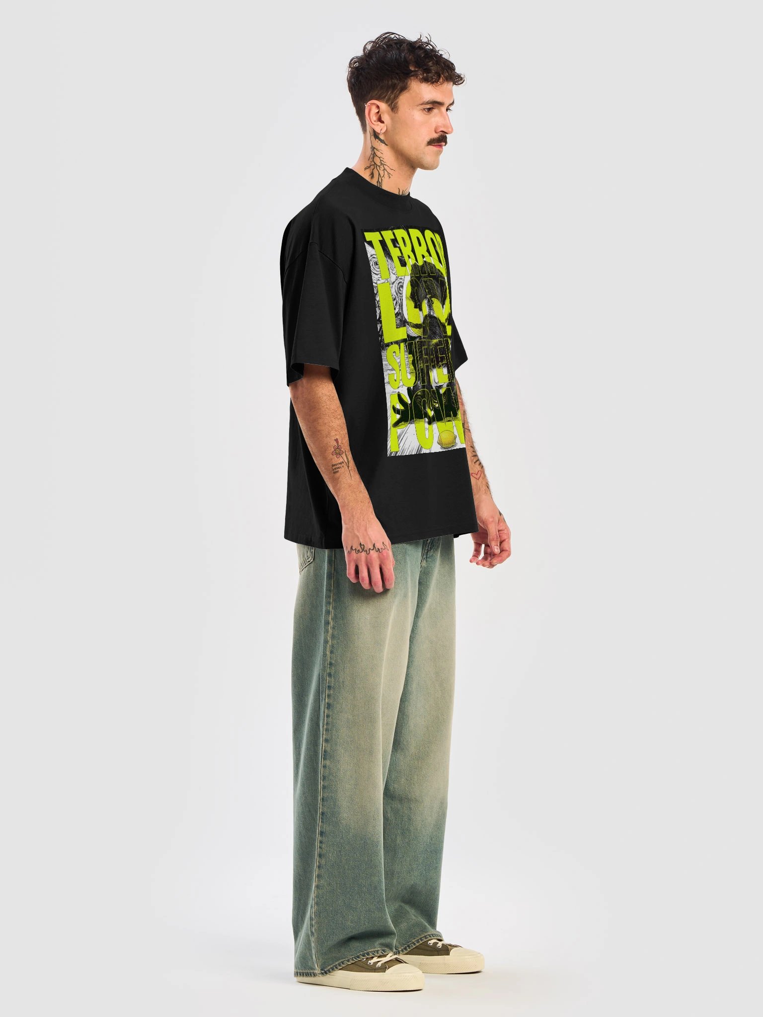 TERROR & LOVE LEMON front Organic Oversized Dark T-Shirt product image (5)