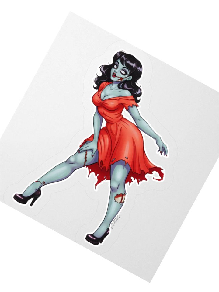 V1 Zombie Pinup Kiss Cut Stickers (Clear Edge) product image (2)