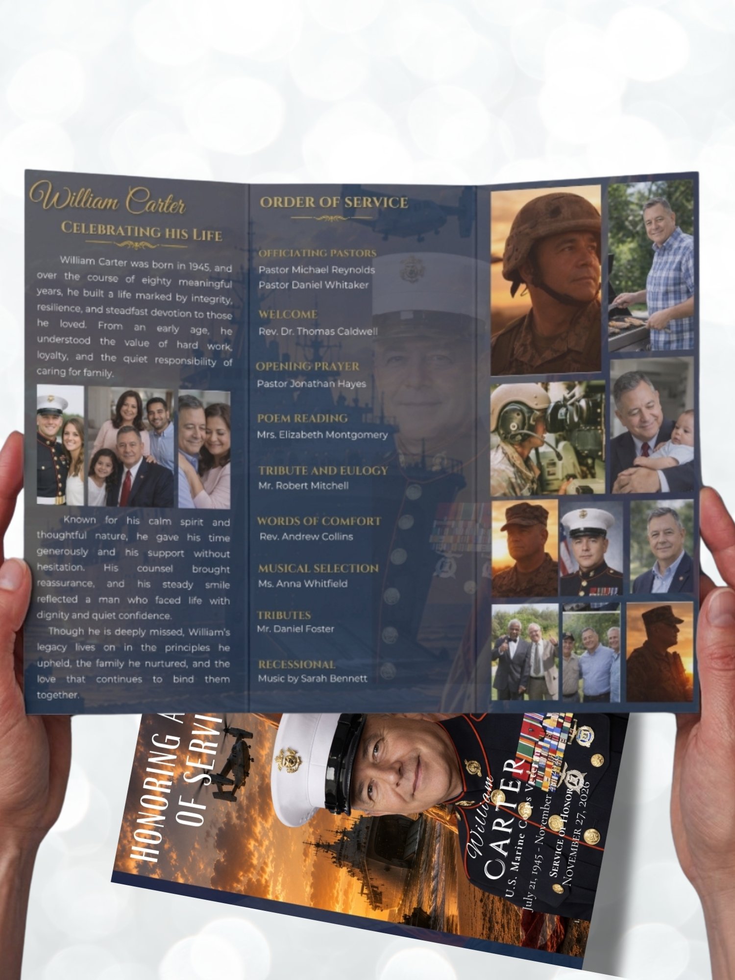 Veteran US Marine Corps Obituary Template | Military Trifold Canva product image (5)