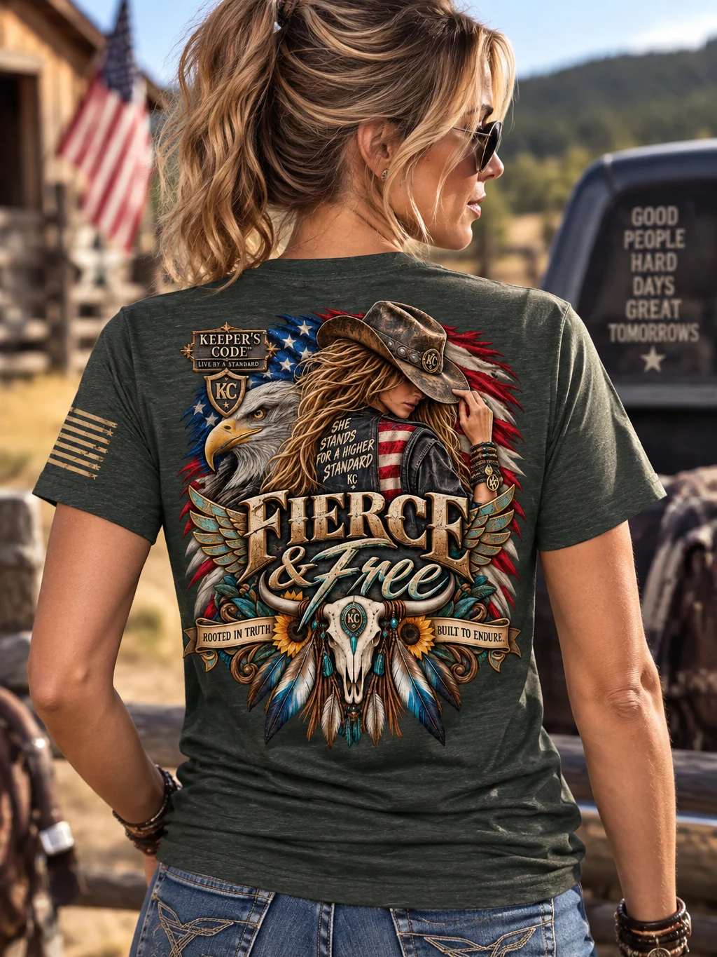 Keeper’s Code™ Women’s Fierce & Free Western Eagle Graphic T-Shirt product image (16)