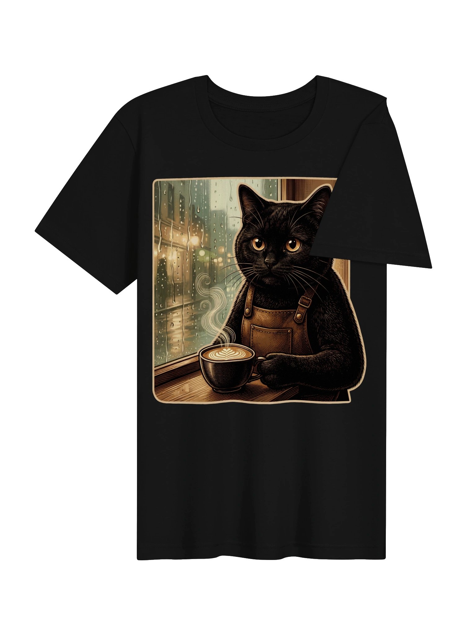 Rainy Day Cat Vintage Graphic Tee - Coffee Window Black Cat Shirt product image (16)