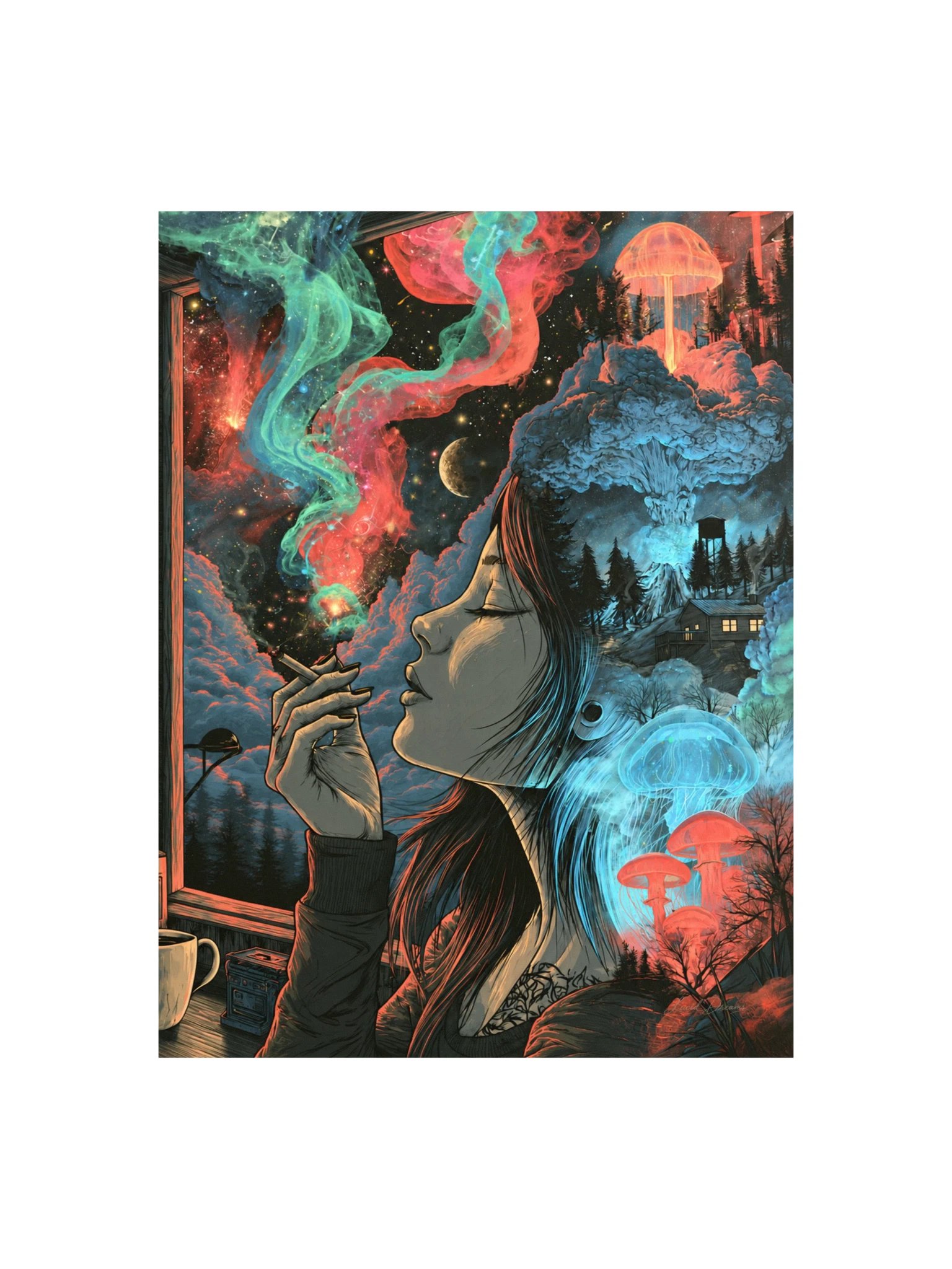 Surreal Smoking Woman Art Print — Surreal Smoking Portrait product image (1)