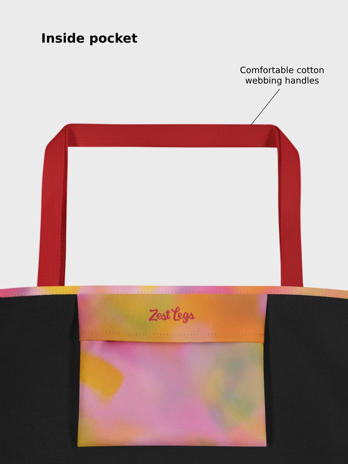 Large Tote Bag "Sweet Pastel Tie Dye in Orange Light Pink" product image (4)