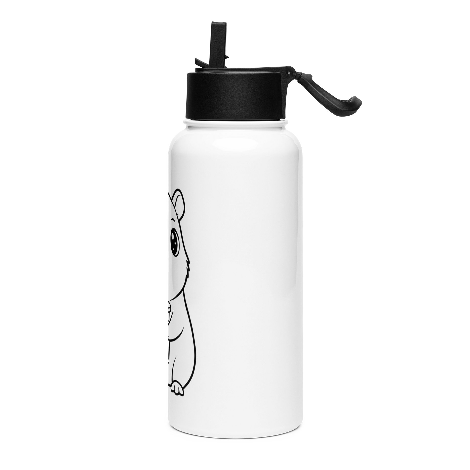 Cute Capybara Bubble Tea Design Insulated Water Bottle 32oz Gift for Kawaii Style Animal Lovers Line Art Illustration product image (4)
