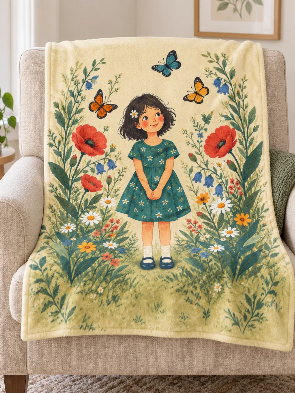 Garden Girl & Butterflies Fleece Blanket product image (2)