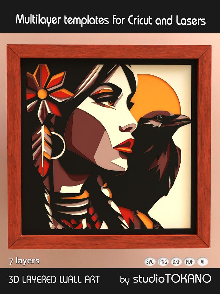 Raven Girl 3D layered svg for Cricut product image (1)