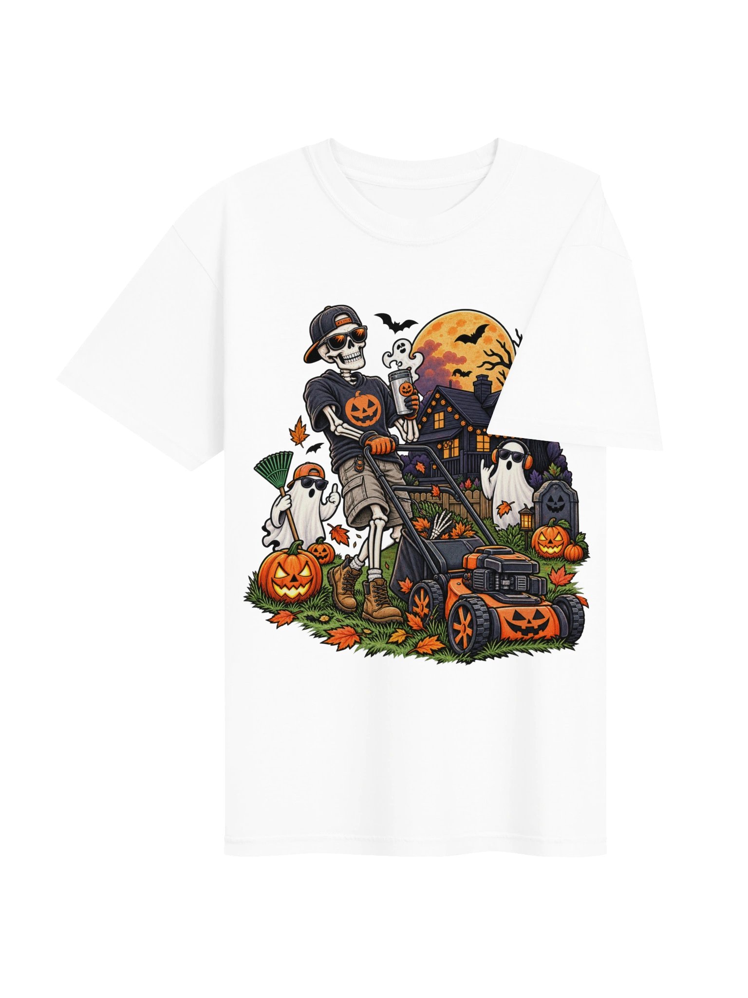 Funny Skeleton Mowing Lawn Halloween Shirt | Spooky Ghost Graphic Tee | Jack O Lantern Yard Work Shirt | Halloween Gift product image (4)