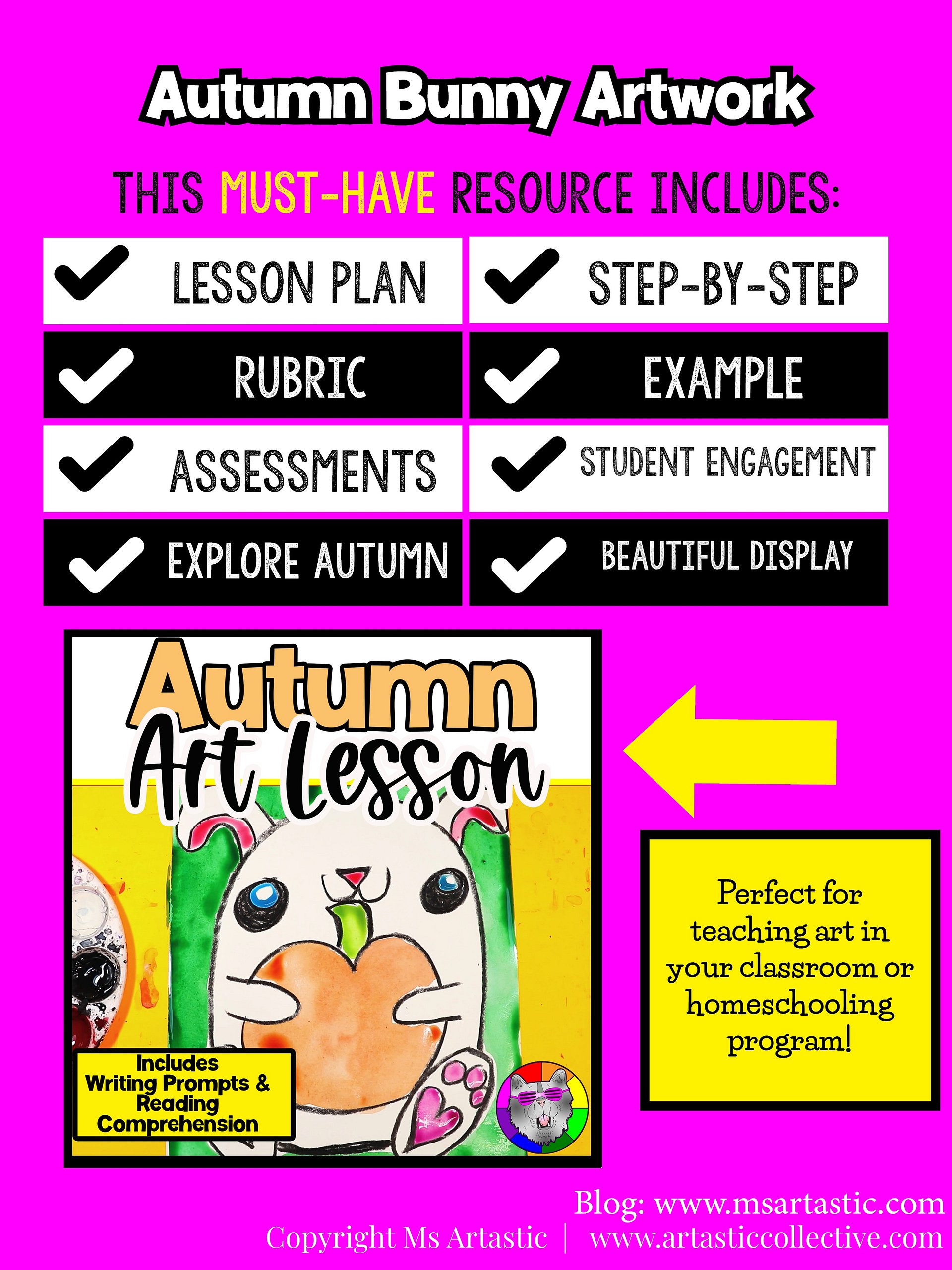 Autumn Art Lesson Bunny Pumpkin Art Project Reading Comprehension Writing Prompt product image (5)