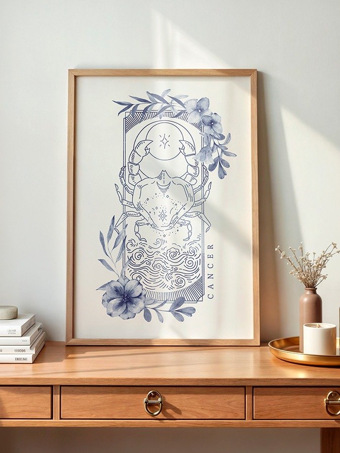 Cancer Blue Line Art Zodiac Print product image (1)