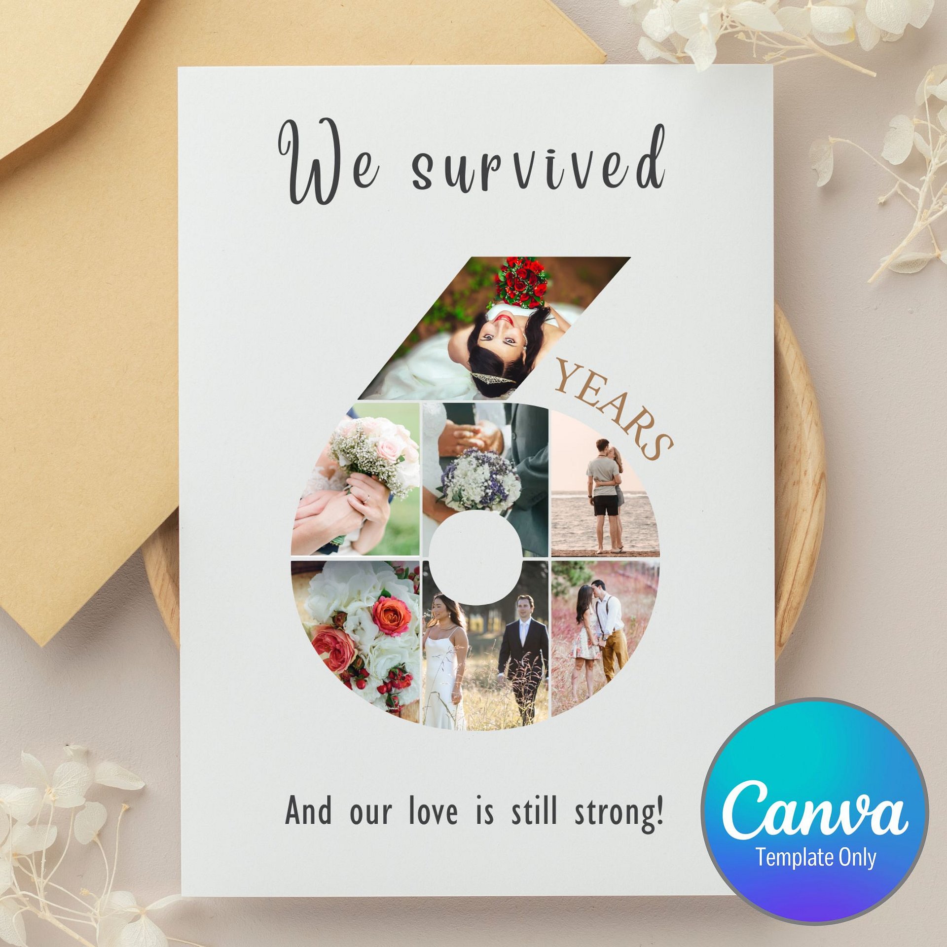 6 Year Anniversary Photo Card Editable Canva Template product image (1)