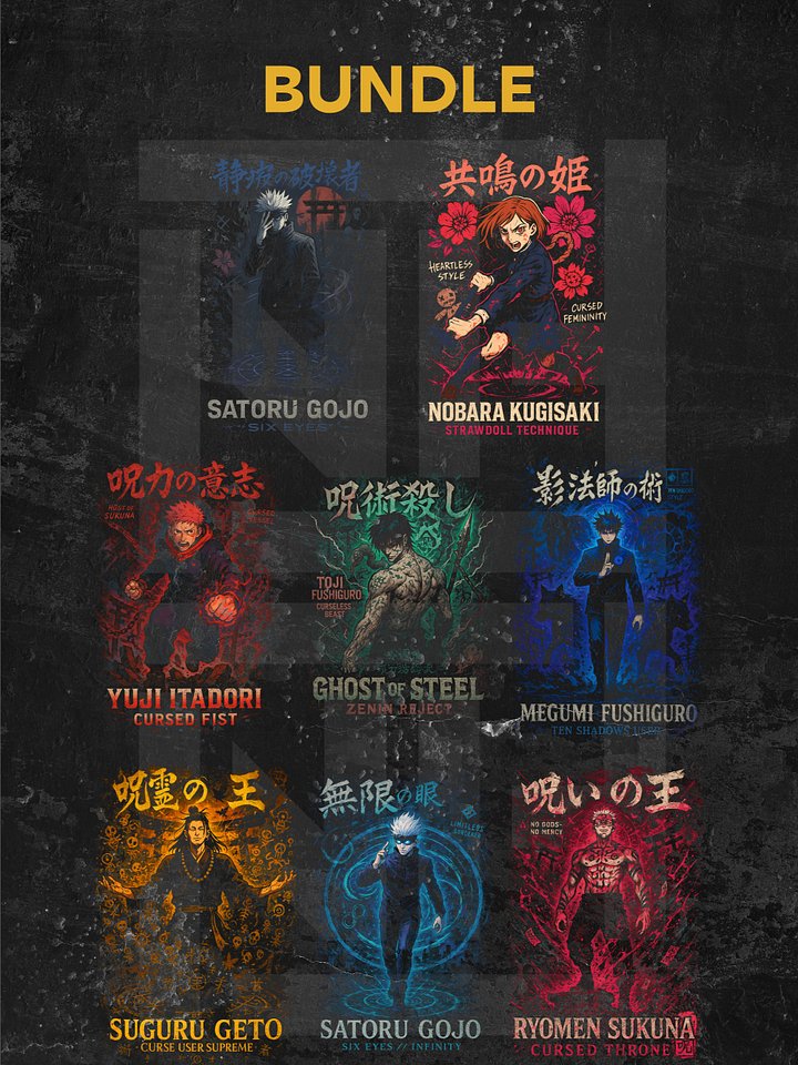 8-Piece Jujutsu Kaisen T-Shirt PNG Bundle product image (1)