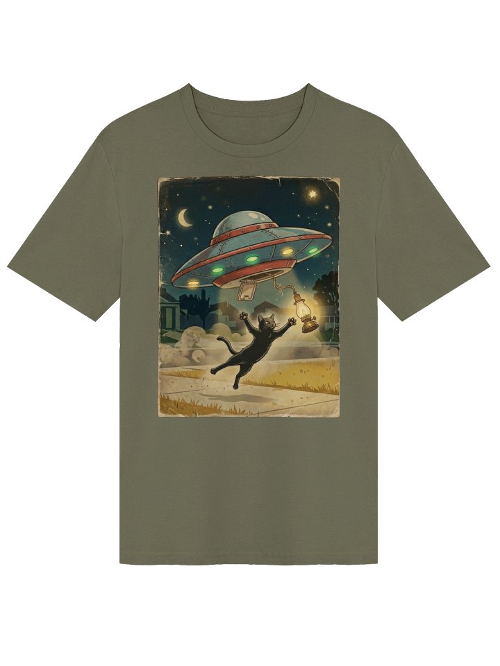 Alien Spaceship Black Cat T-shirt product image (1)