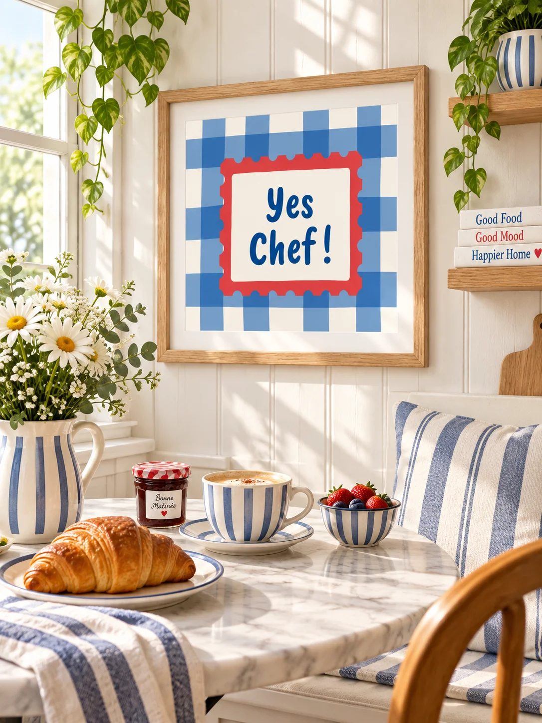 Yes Chef Kitchen Wall Art | Blue Gingham Cooking Quote | Retro Checkered Printable Poster product image (10)