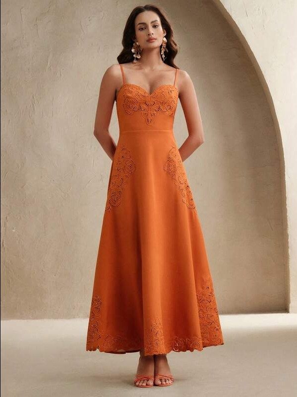 ADLEST Embroidered Hollow 3D Floral Waist-Cinched A-Line Cami Dress, Women Summer Festival, Going Out, Vacation Outfits product image (1)