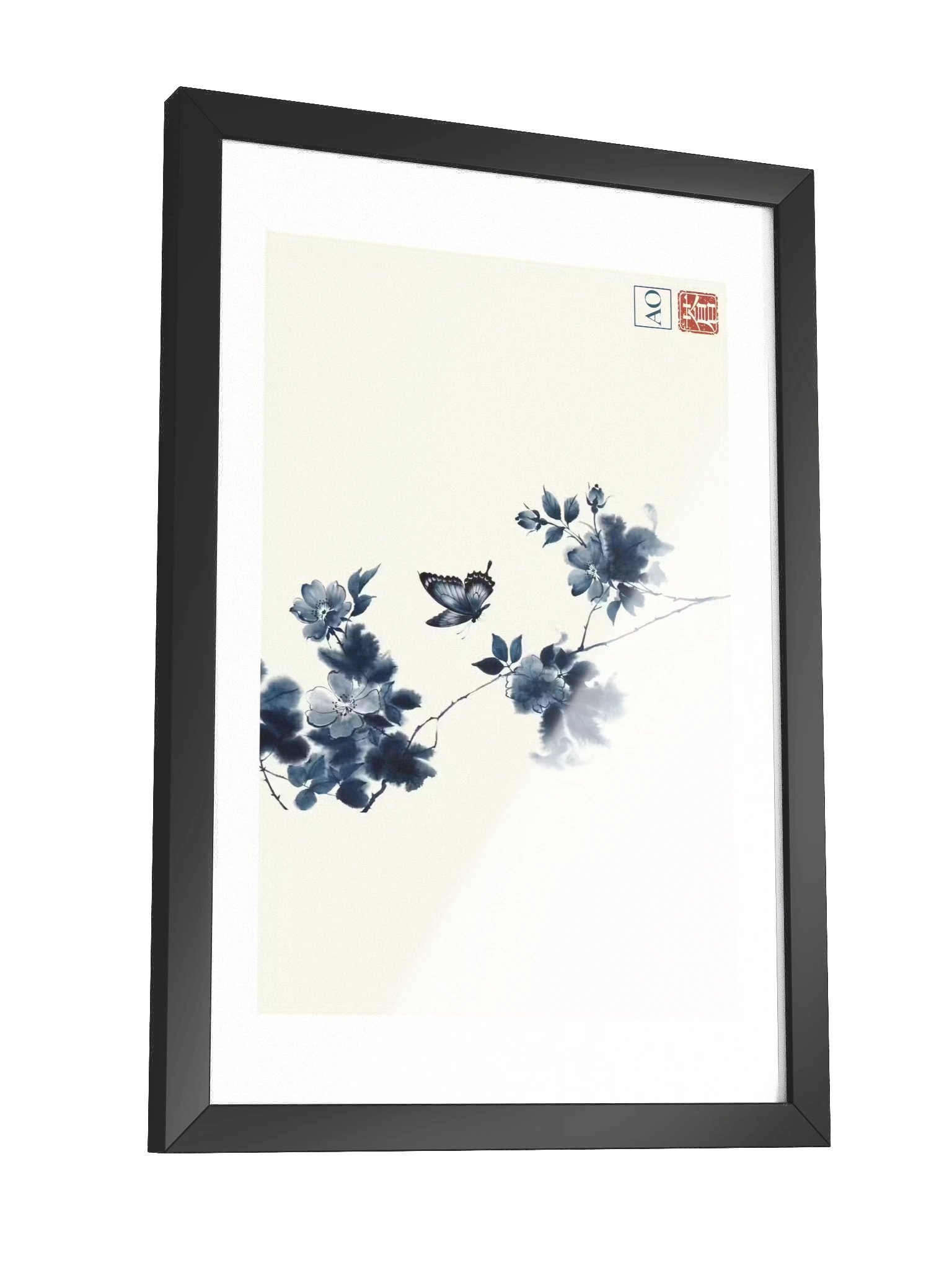 Japanese Ink Art Print | Indigo Butterfly No.04 | Framed Wall Art - AO Japan Blue product image (3)