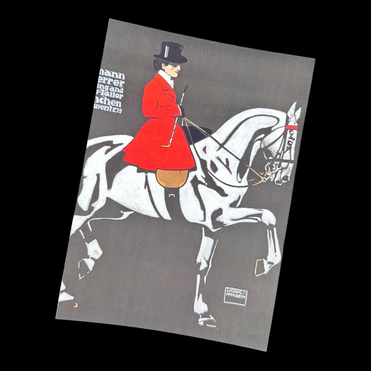 Ludwig Hohlwein "Hermann Scherrer Ladies Sportswear Ad" Vintage Equestrian Giclee Fine Art Print | 5x7 | The Ribbon Room product image (1)