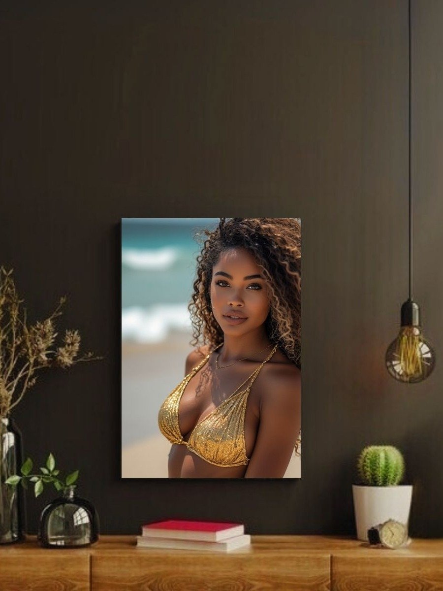 Metallic Gold Bikini Model 8x10 Metal Wall Art – Ocean Beach Metal Poster product image (2)