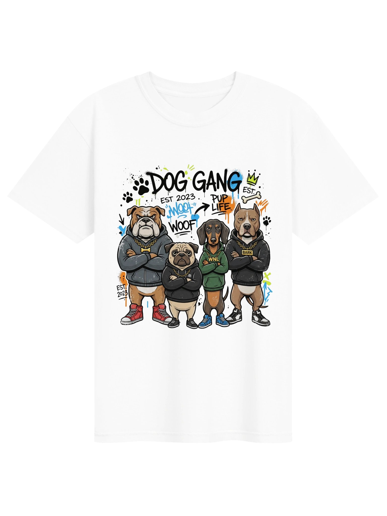 Gangster Dog Crew Hoodie Portrait T-Shirt, Funny Streetwear Dogs Graphic Tee, Cool Dog Lover Gift product image (3)