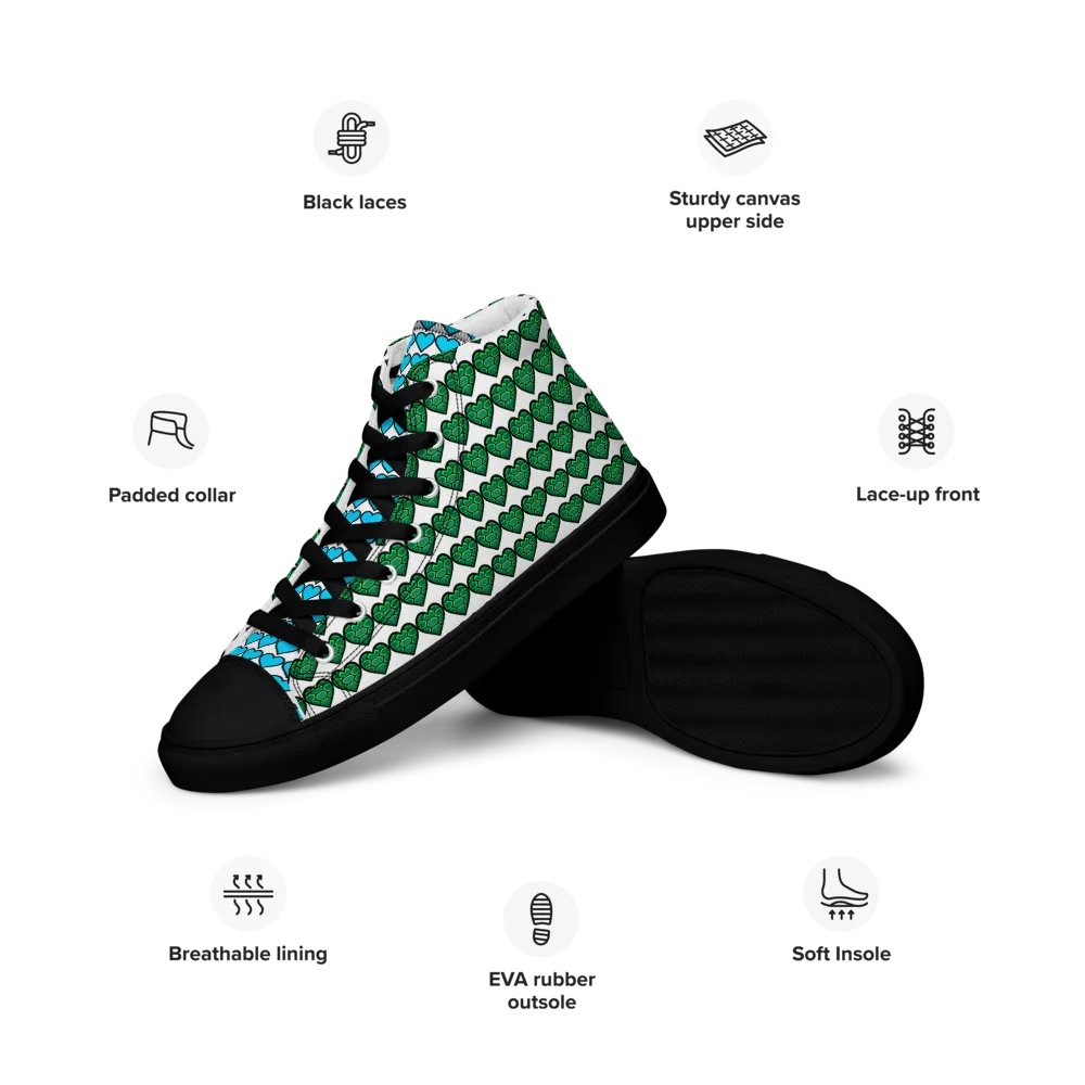 Ninja Teal Heart Women's High Top Canvas Shoes product image (8)