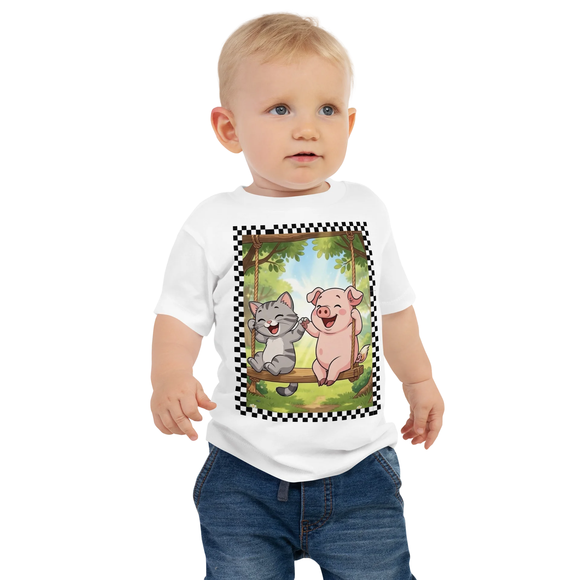 Cheerful Farm Animal Piglet & Kitten Baby Tee product image (1)