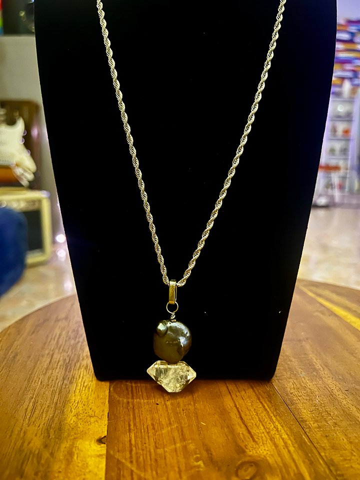 Large Herkimer and coin Pearl necklace product image (1)