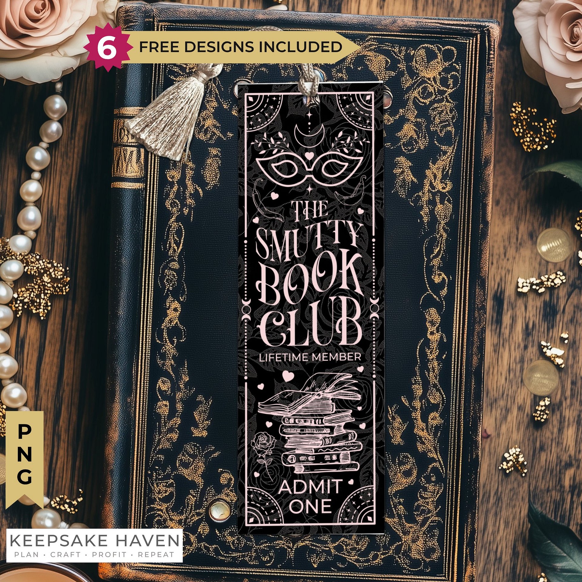 Smut Bookmark Dark Romance Book Club Boho Black Pink PNG, Printable Bookmarks, Bookish Merch, Digital Download, DIY Gift for Reader product image (1)