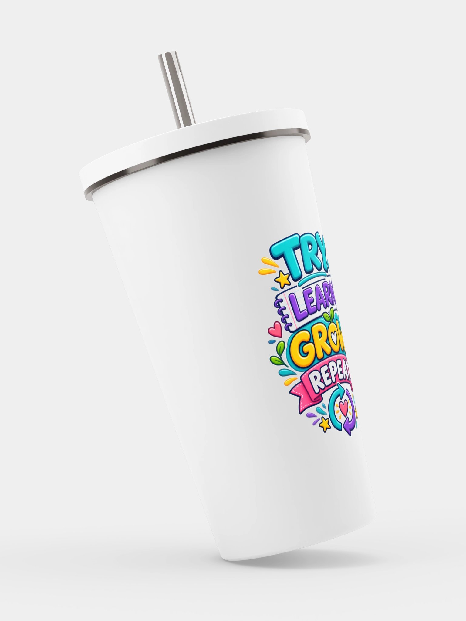 Stainless Steel Insulated Inspirational Tumbler with a Straw - Try. Learn. Grow. Repeat. product image (2)