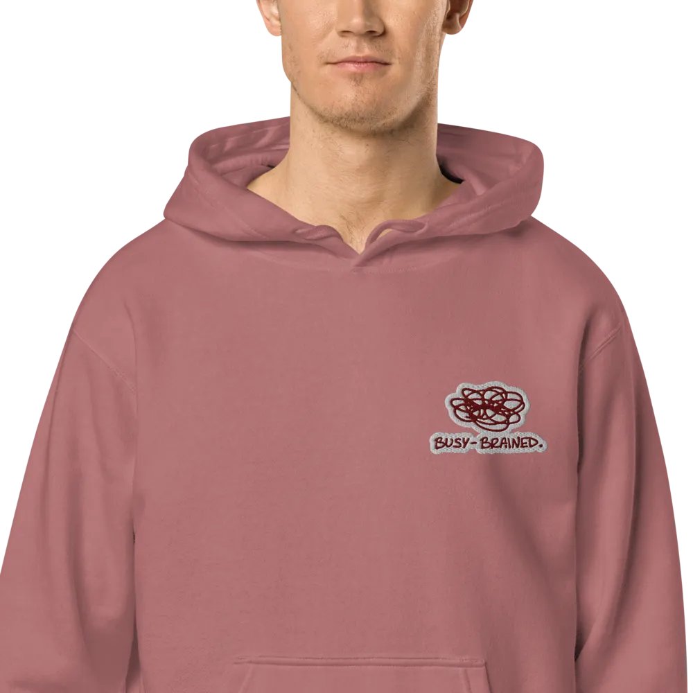 BUSY-BRAINED (L.C. maroon bubble design) embroidered pigment hoodie product image (1)