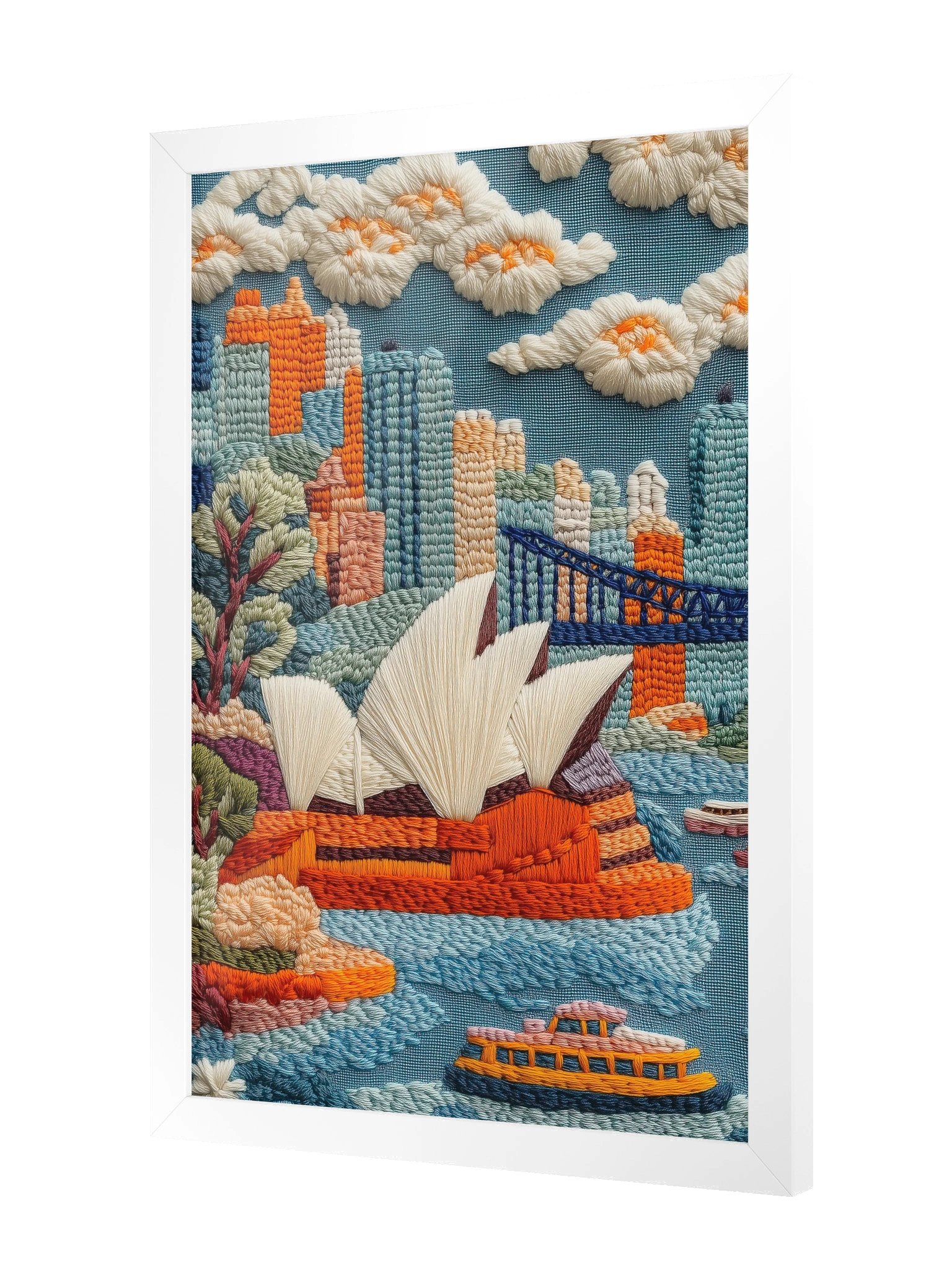 A Day by Sydney Harbour | Embroidery-Style Wall Art — Framed Print product image (2)