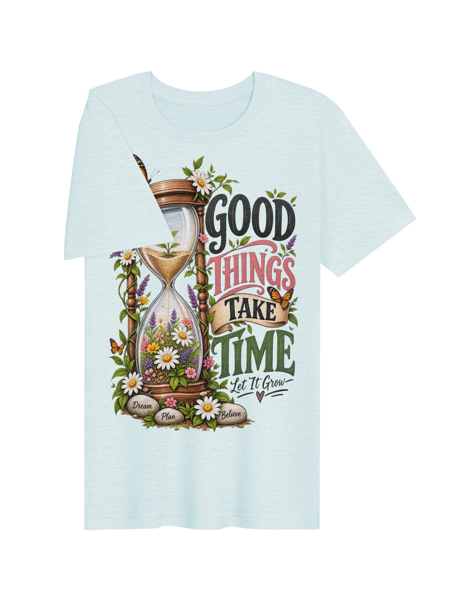 Good Things Take Time T-Shirt | Floral Hourglass Motivational Tee | Let It Grow Positive Mindset Shirt for Women product image (13)