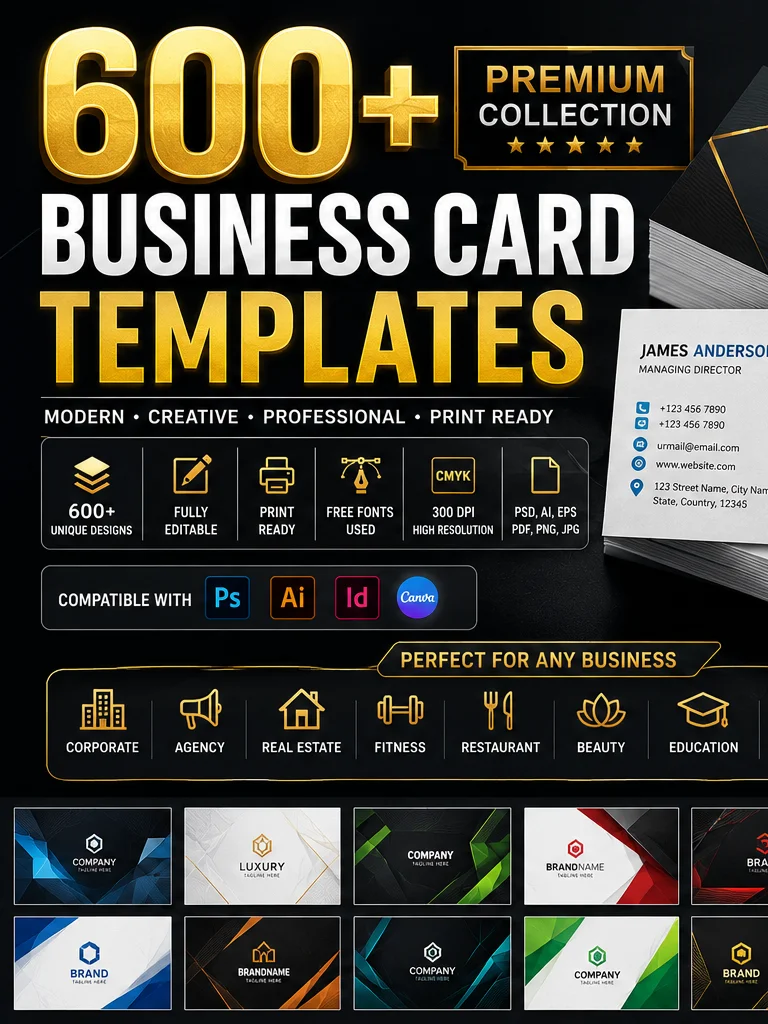 600+ Creative Business Card Designs | PSD, AI & Canva Templates | Instant Download product image (1)